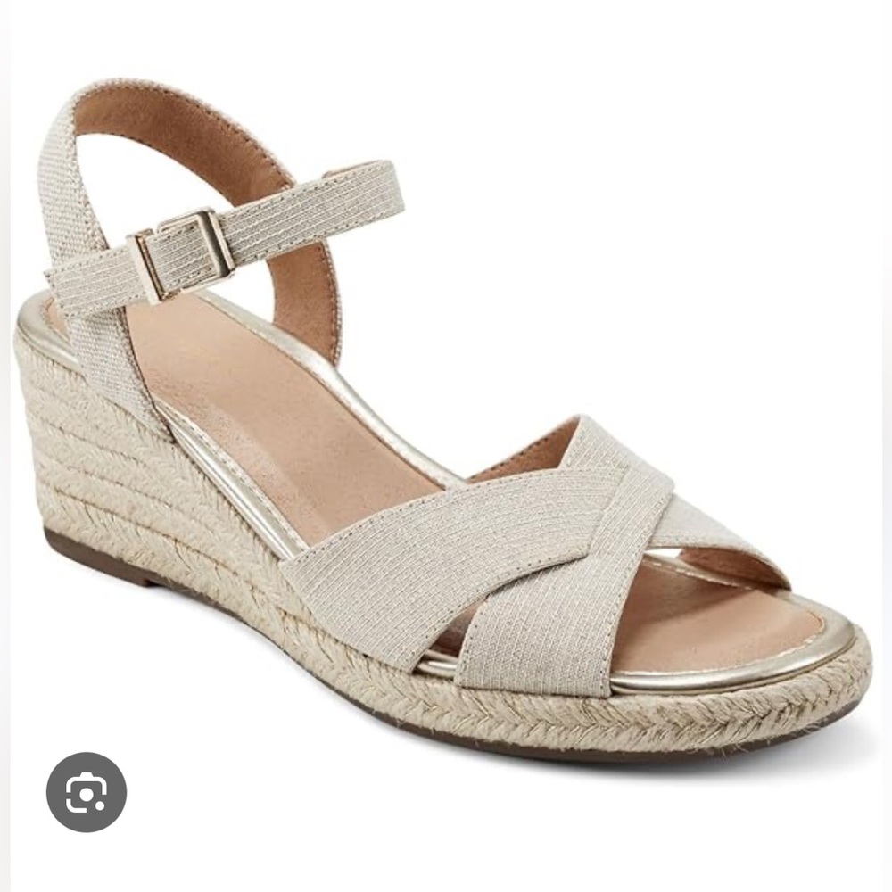 NIB Easy Spirit Women's Shanda Espadrille Wedge Sandals in Linen, 6